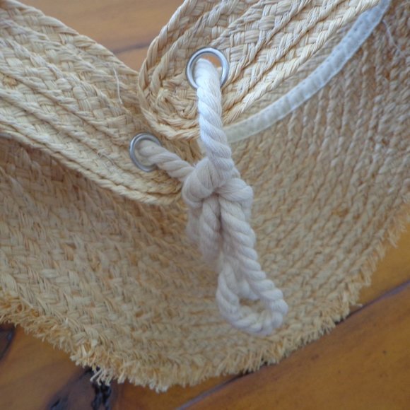 Boho Raffia Fringed Visor Adjustable Ties/ Back - Picture 5 of 7